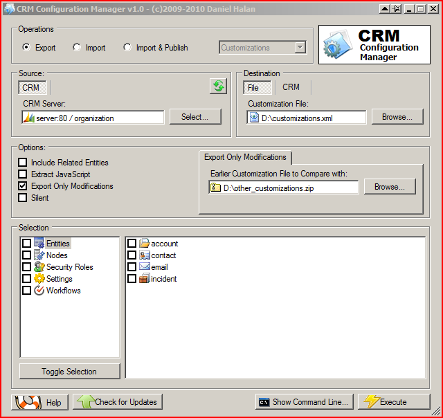 Microsoft CRM Configuration Manager Compare Customization